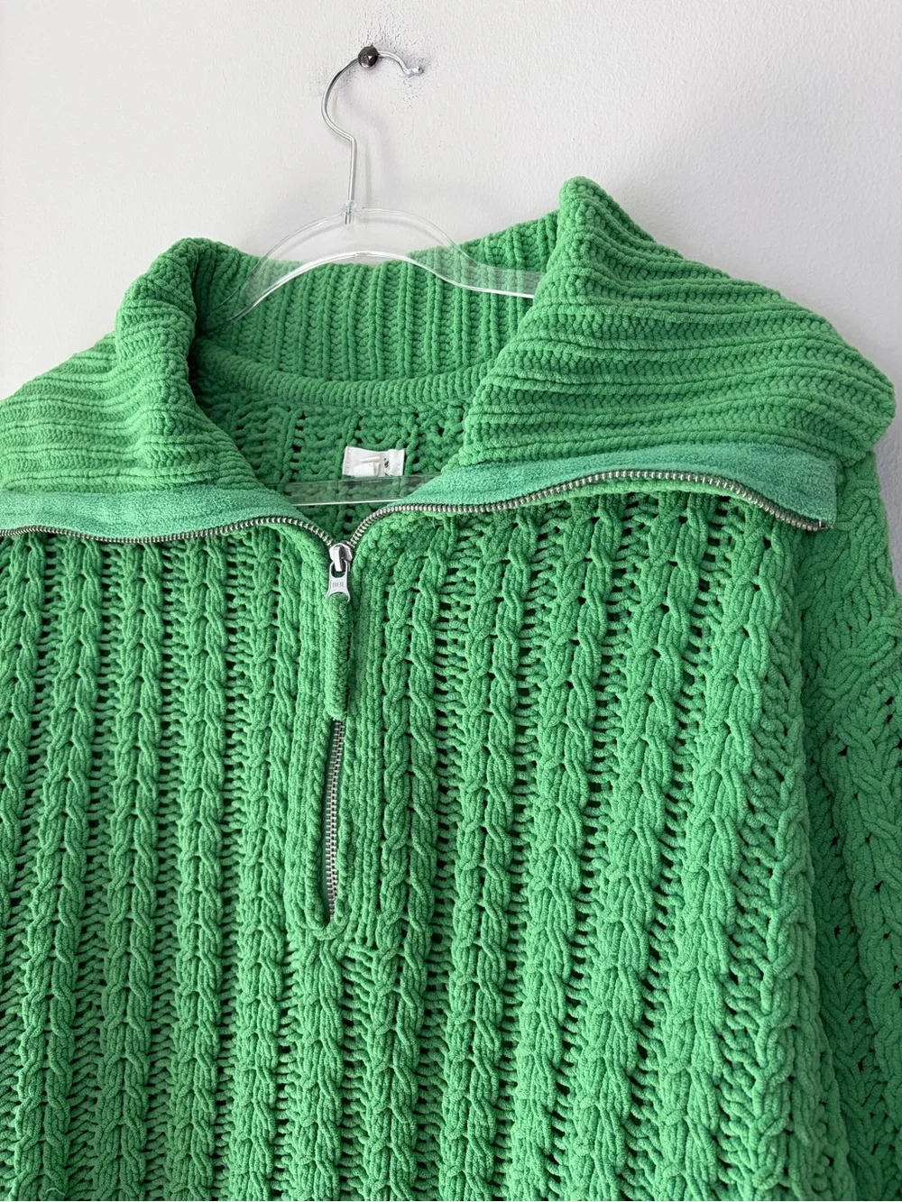 Aerie Green Cable Car Quarter Zip Sweater - Picture 3 of 9